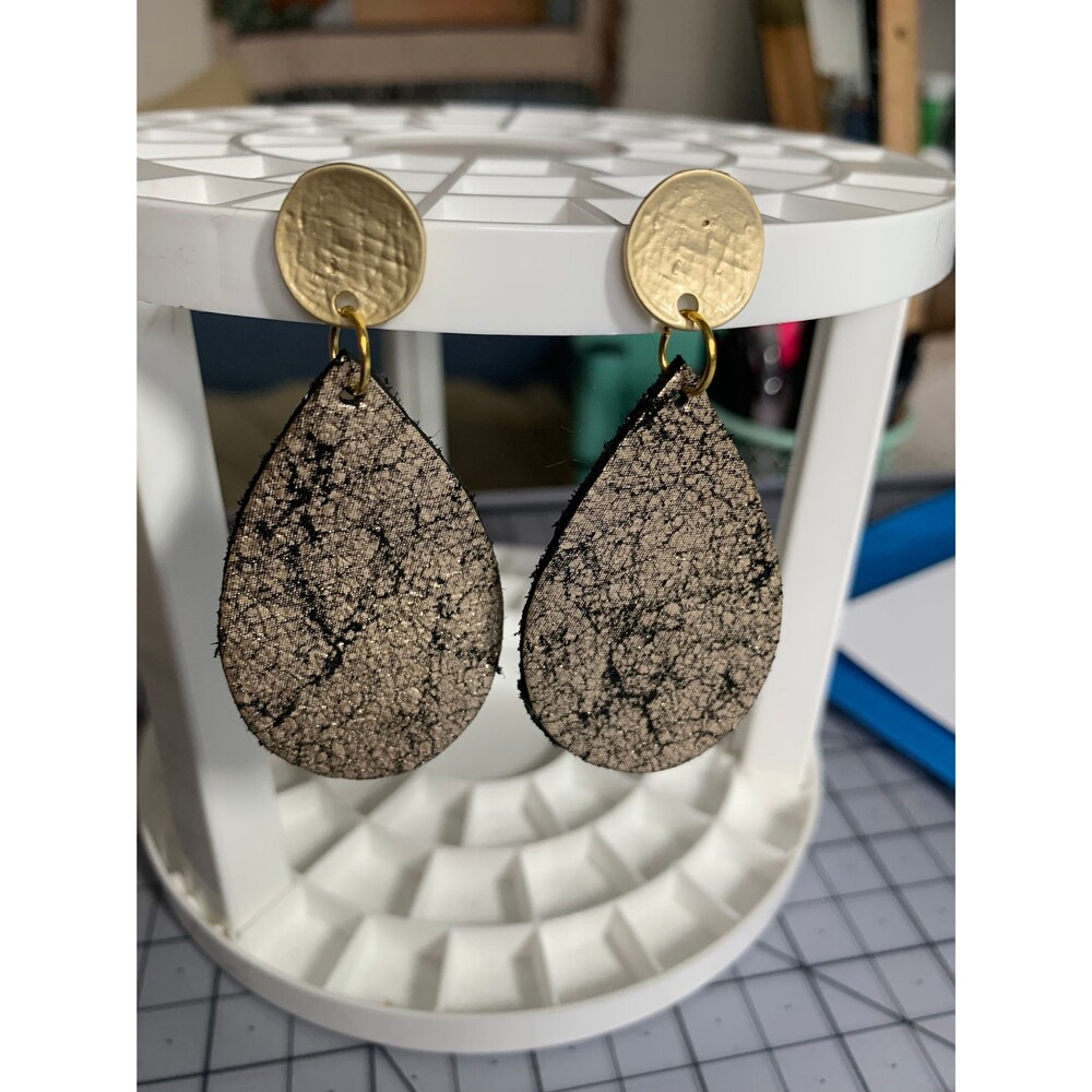 Black and Gold Leather Earrings